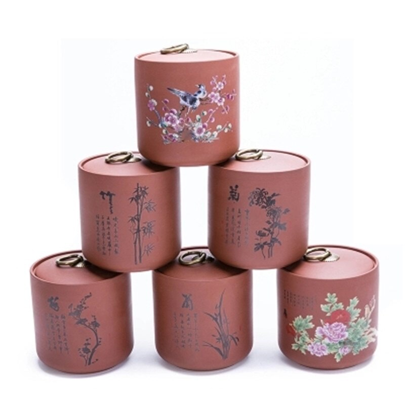 Ceramic Tea Canister Tea Pot Ceramic Yixing Zisha Pu'er Tea Jar Chinese Style Restoring Ancient Ways Porcelain Can Easy To Carry