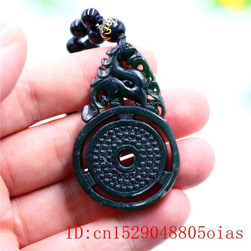 Zwart Groen Jade Draak Hanger Chinese Dubbelzijdig Natuurlijke Sieraden Ketting Gesneden Mode Amulet Charm