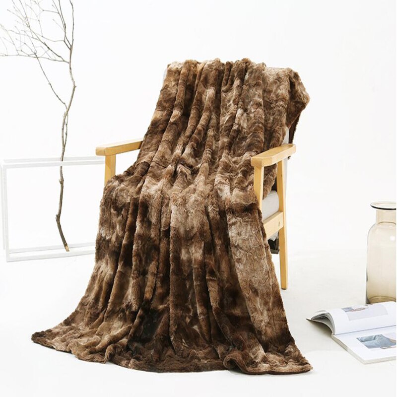 Luxe warme, donzige pluche deken, tie-dye imitatiebont, superzachte deken, warme winterlakens, sprei, deken voor op de bank.: Koffie / 160200cm