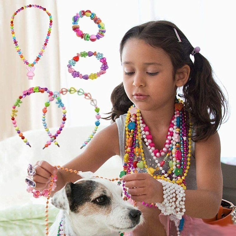 Kit DE FABRICACIÓN de joyas para niños y niñas, cuentas de perlas para pulseras, anillos, collares, creatividad, arte artesanal, 700 piezas +Cuentas espaciadoras mixtas multicolores para hecho a mano
