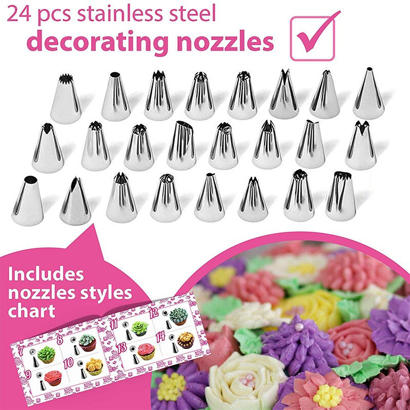 54pcs Cake Decorating Tools Baking Confectionery Kit 24PCS Piping Icing Tips Nozzles Cake Turntable Cake Spatula Fondant Tool