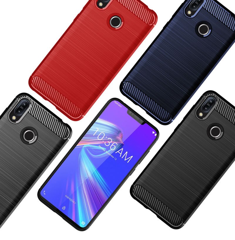 Caso de fibra de carbono para asus zenfone max pro m2 zb631kl zb632kl zb633kl caso tpu silicone macio para zenfone 6 zs630kl pára-choques