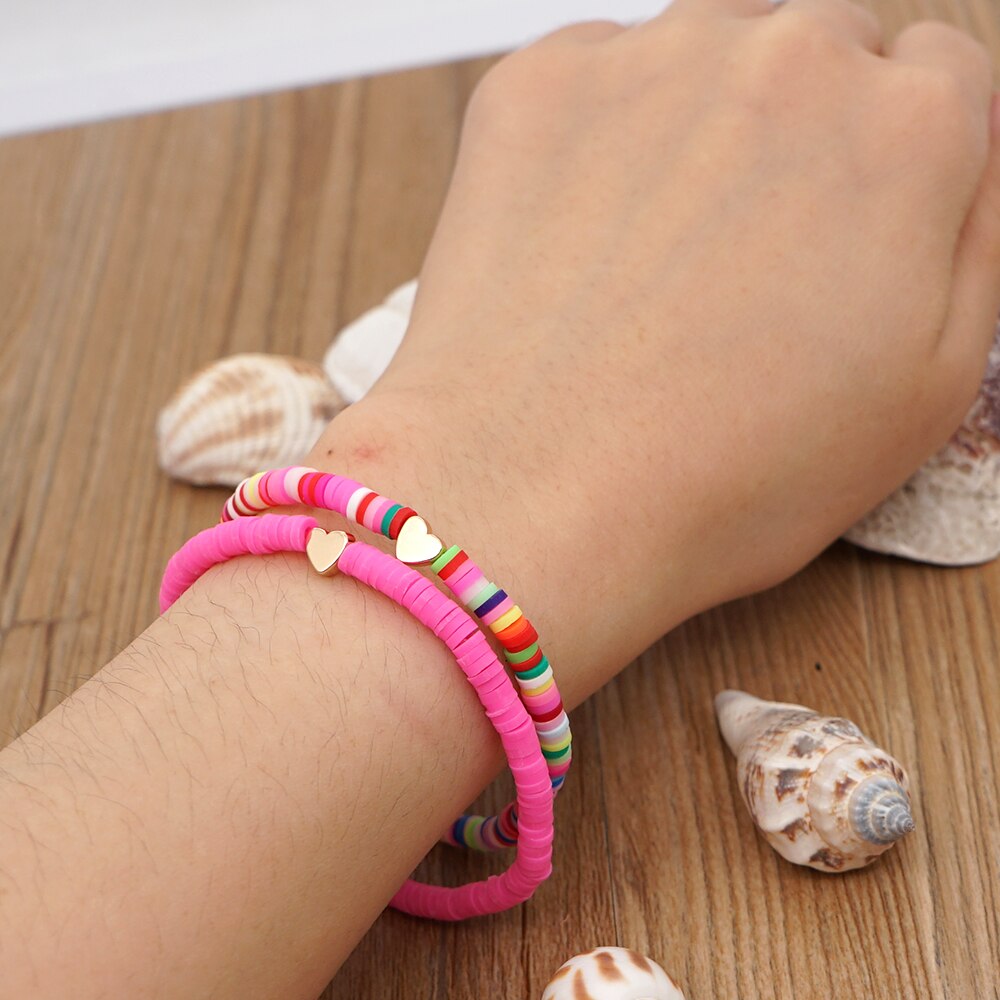 gehen2Boho Herz Charme Armbänder Polymer Ton Armbinde Für Weibliche Sommer Heishi Rabatt 4mm Perlen Braclets Frauen Schmuck