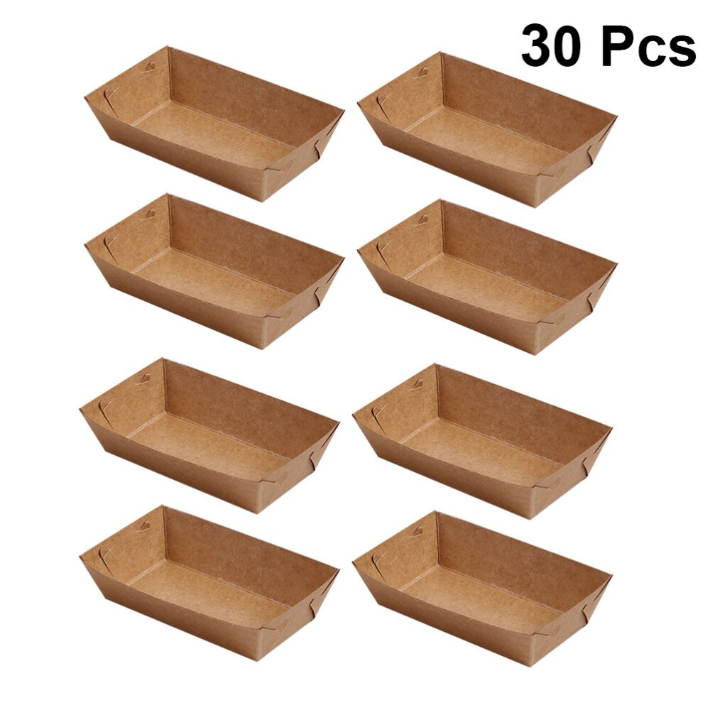 30pcs Boat Shaped Packing Box Disposable Kraft Paper Packing Case Useful Packing Tray for Snack Food