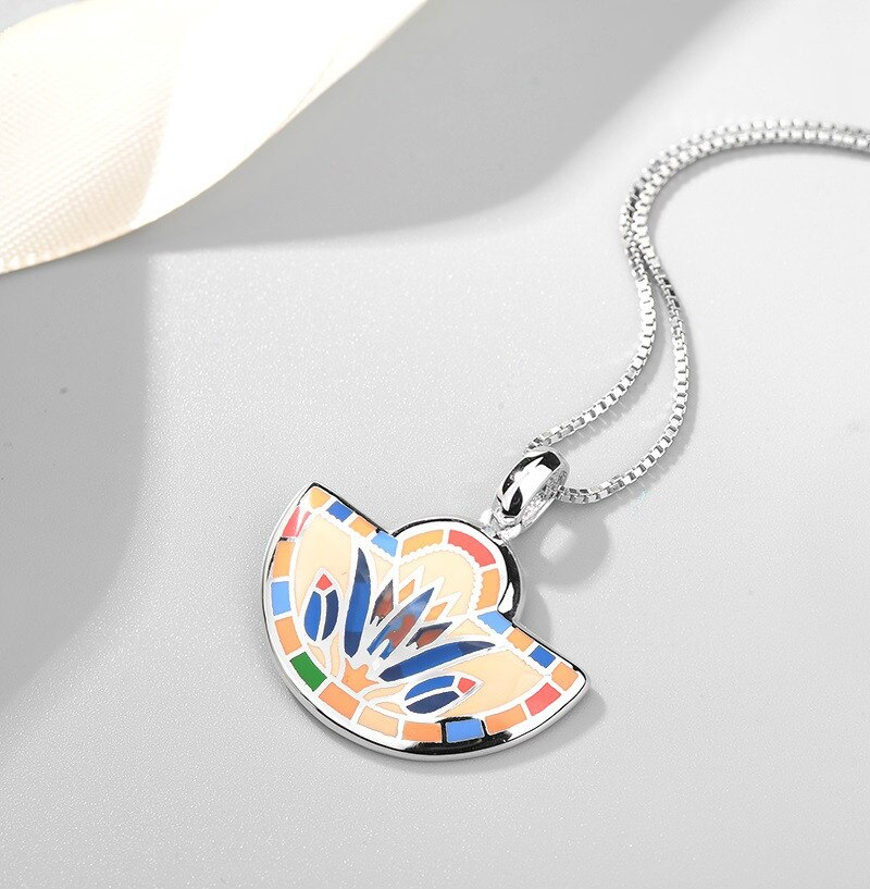 Round Colorful Glass Jewelry set for women Authentic 925 Sterling Silver charms pendant Earrings Party Enamel: White