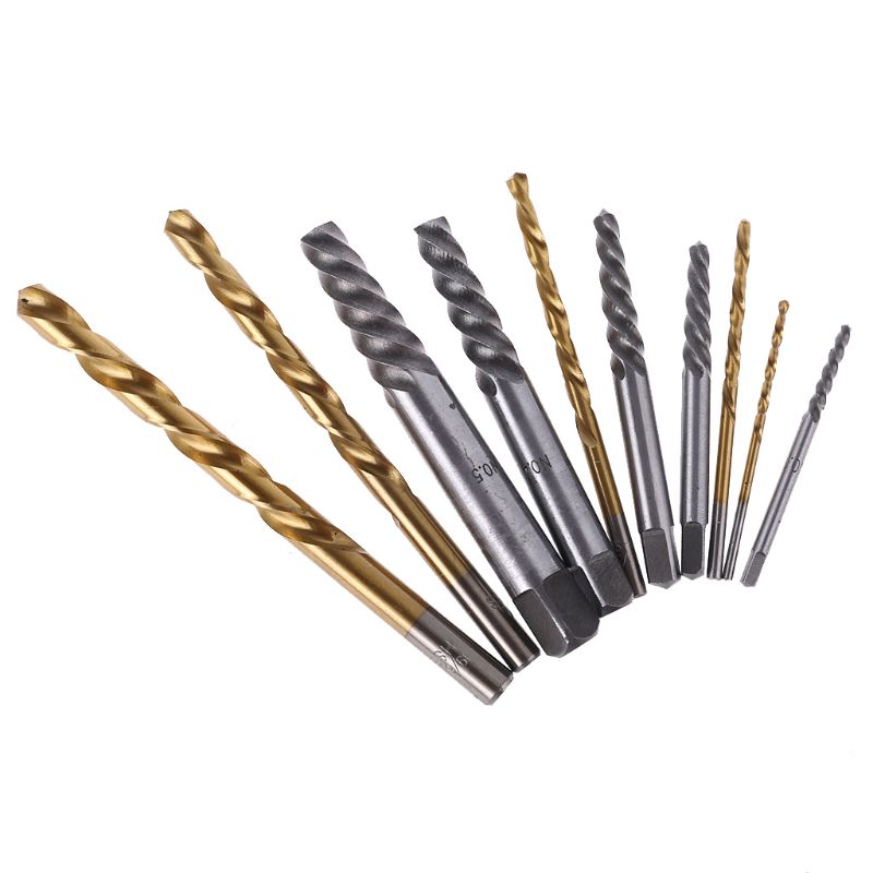 10pcs Screw Extractor Cobalt Left Hand Drill Bit set Broken Bolt Damaged Set