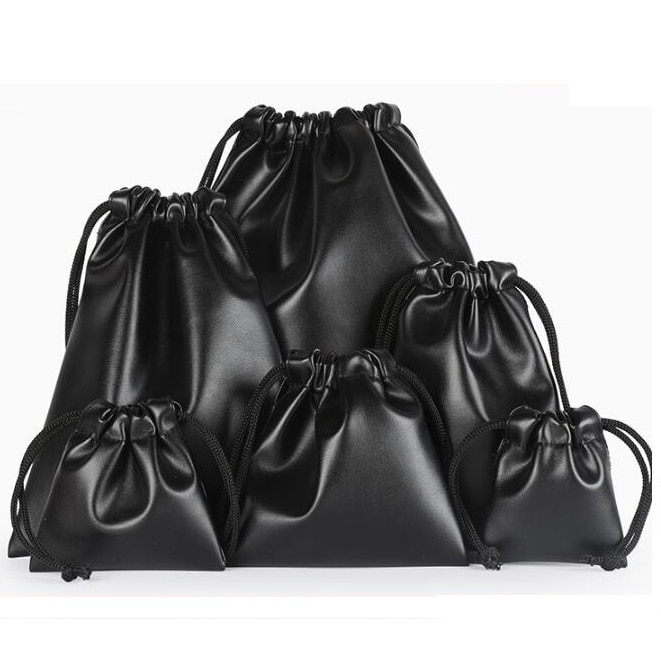 1pc 7x8, 9x9, 12x11, 11x15, 15x20, 21x25cm Drawstring PU Leather Bags Jewellery Pouches Packing Pouch Storage Bag