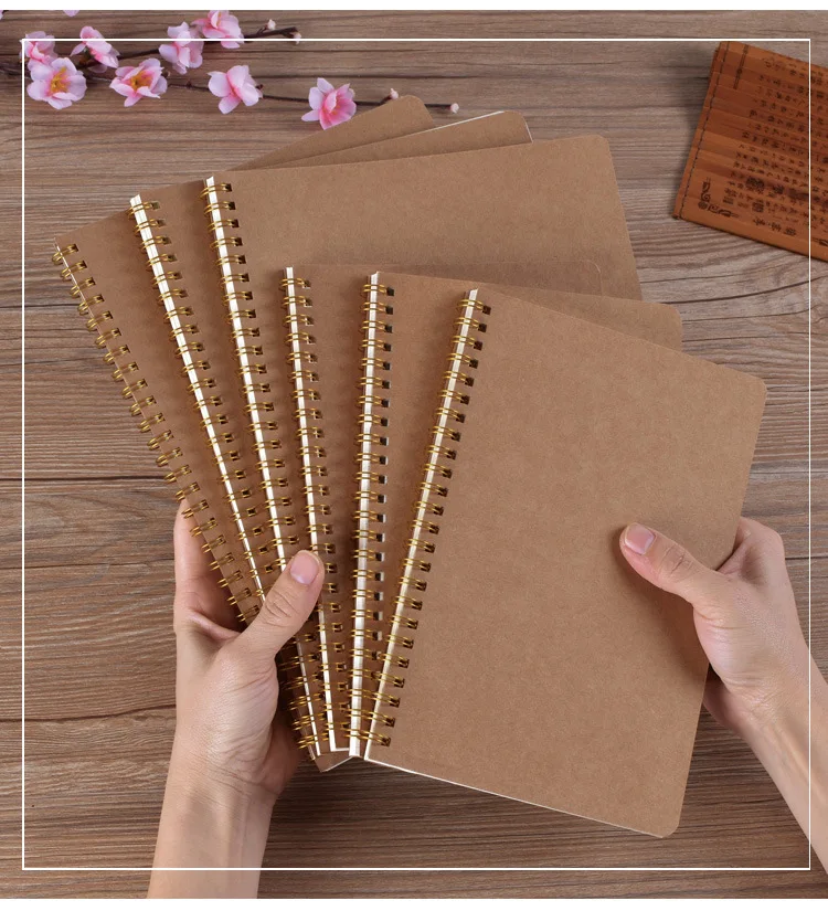 B5 Spiral Notebook 50 Sheets Kraft Paper Cover Dot Blank Grid Line Inner Page Notebook Journal Diary Notepad Drawing Sketchbook