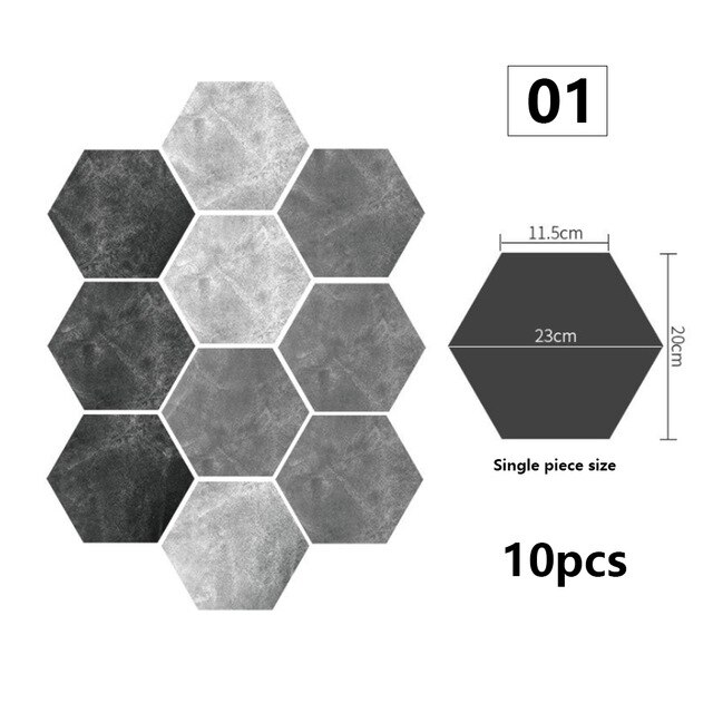 10 uds, calcomanía Hexagonal antideslizante para suelo, pegatinas impermeables para suelo de baño, azulejos autoadhesivos, decoración para sala de estar, papel tapiz: Black