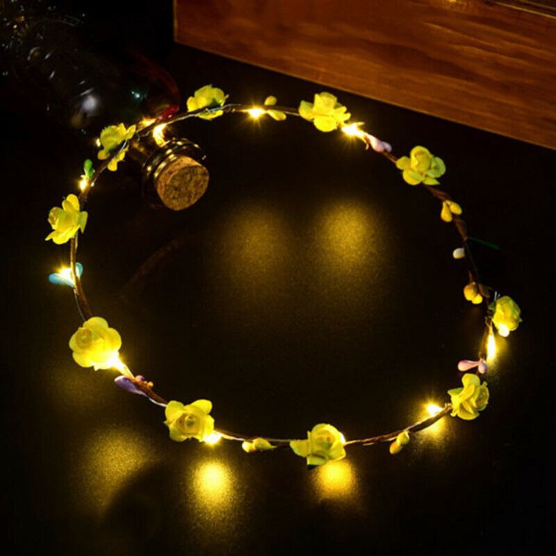 Led kukka seppele hiuspanta hiuspanta boho light up häät joulujuhlat led seppele valo kukka sanka valokuva rekvisiitta: Keltainen