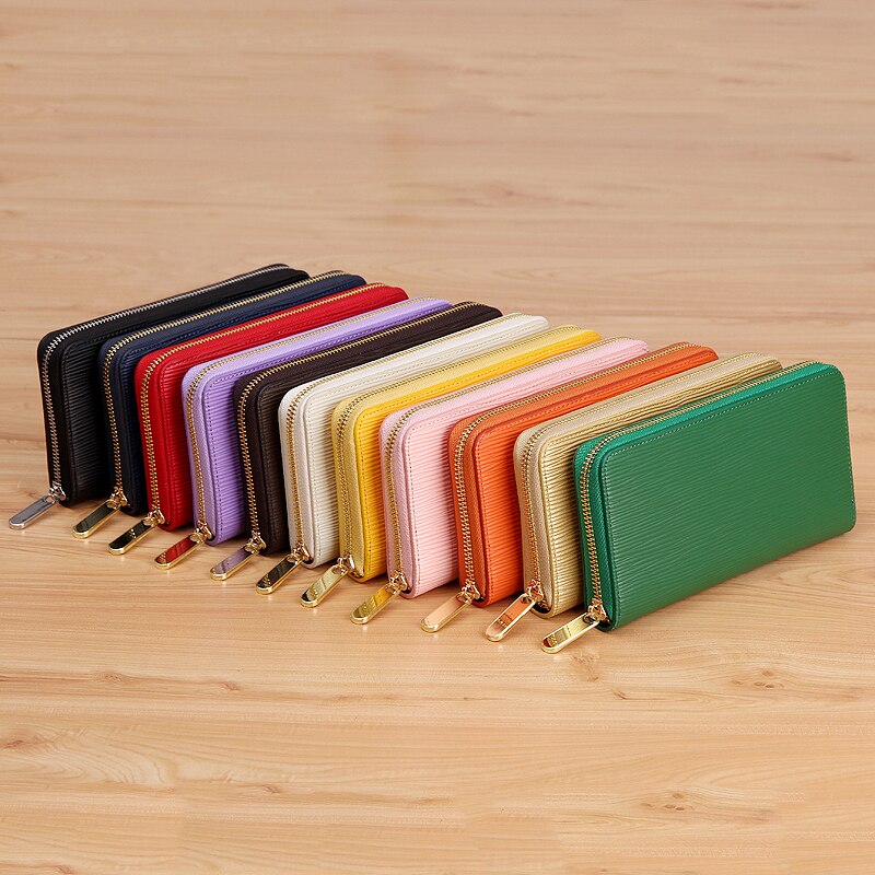 Portefeuille en croûte de cuir jaune pour femmes, pochette à fermeture éclair, Style japonais
