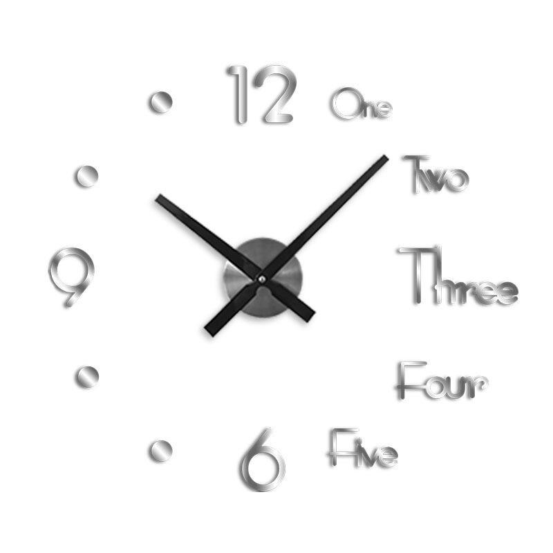 Reloj de pared adhesivo 3D para decoración de dormitorio, pegatina de pared para sala de estar, sin batería: Silver / Large