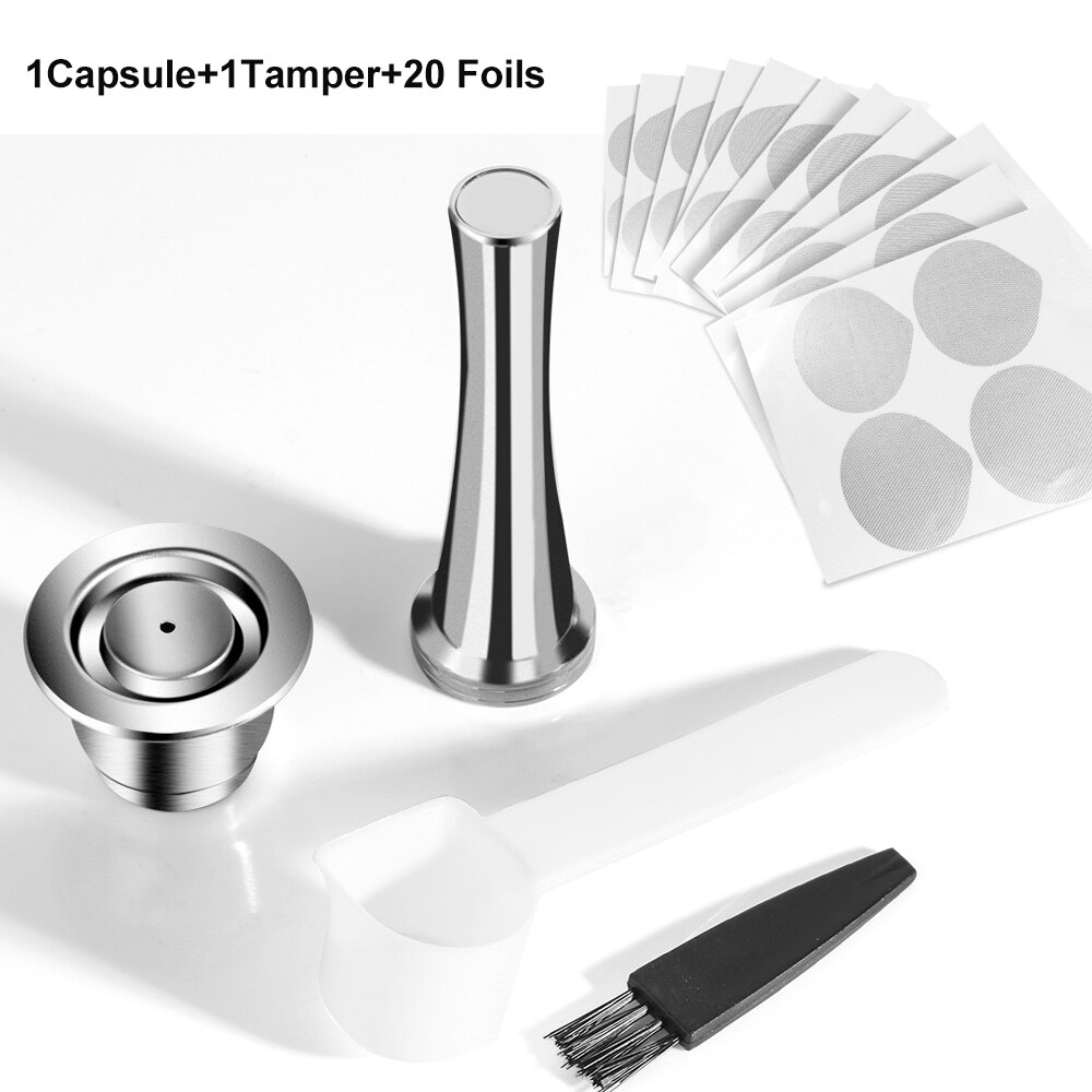 ICafilasICafilas 4pcs/Sets Stainless Metal Reusable For Nespresso Capsule With Press Coffee Grinds Tamper Espresso Coffee Maker: Ivory