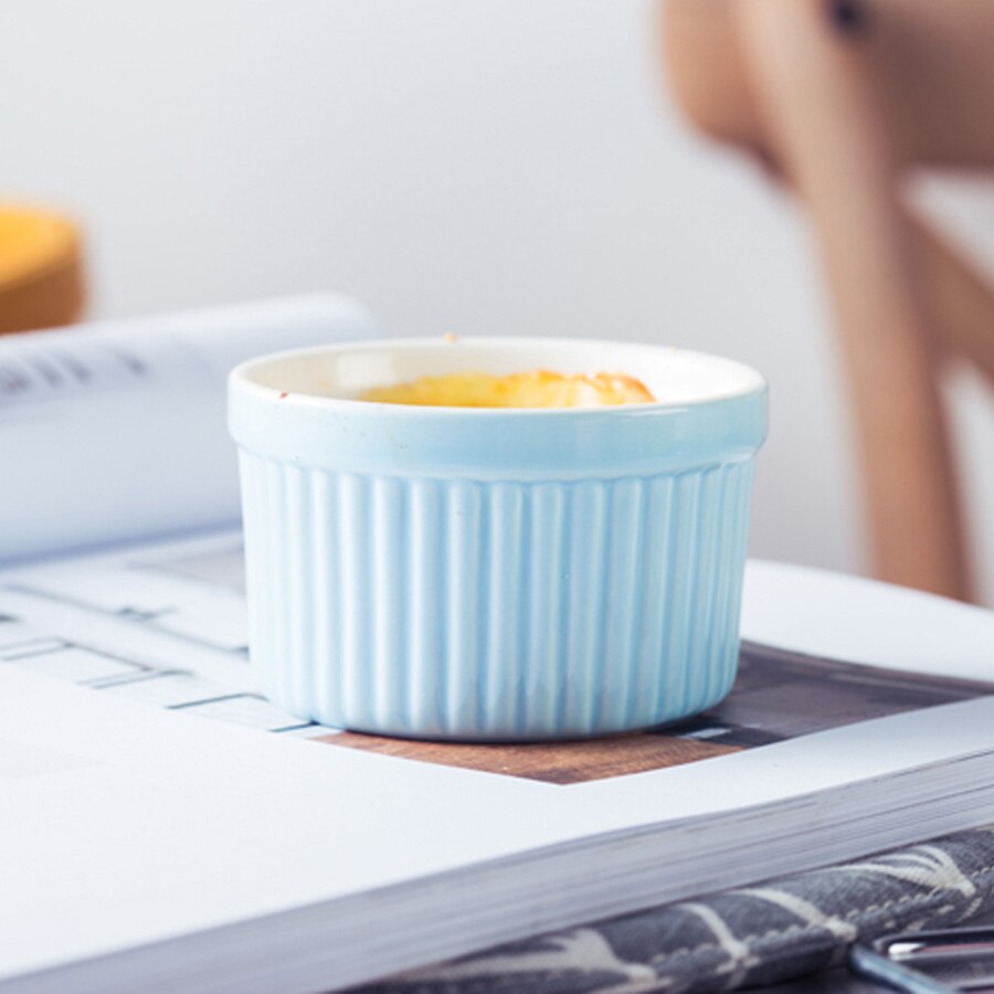 Muzity keramiske souffle skåle 3 stk / sæt porcelæn bageskåle kage kopper dessert skål: Blå  (3 stk)