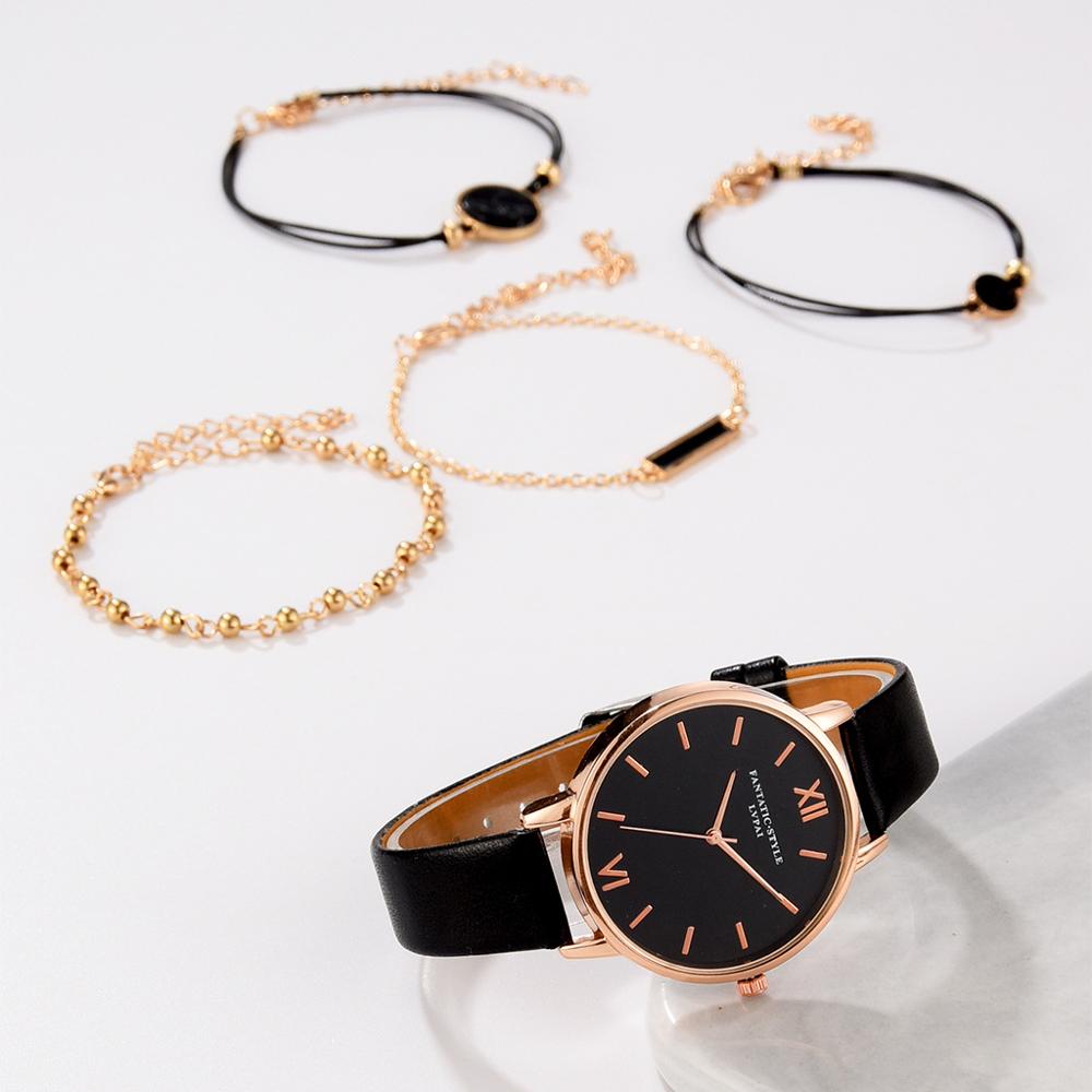 Fasihon Bracelet Watches Women Watches 4 Bracelet Set with Simple Casual Lady Quartz Wristwatch