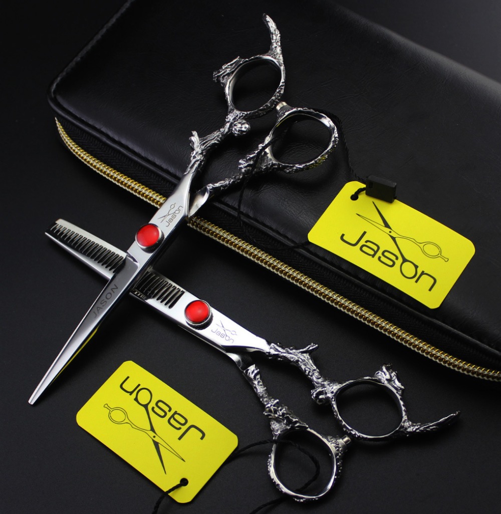 331# 6'' Brand Jason TOP Hairdressing Scissors 440C Dragon Handle Barbers Cutting Scissors Thinning Shears Hair Scissors