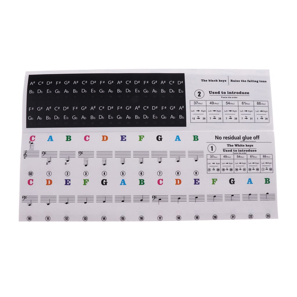 Beginners Piano Sticker 49/54/61/88 Key Piano Sticker Music Note Keyboard Sticker Decals Lables Decals for Electronic Piano Part: A