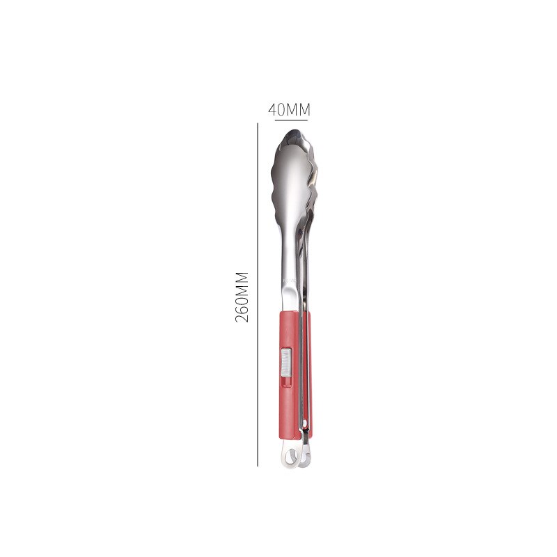 Sliding Button Food Barbecue Grill Tongs Stainless Steel Bread Buffet Clip Non-Stick Clamp Home Kitchen Cooking Accessories: 10 Inch Red