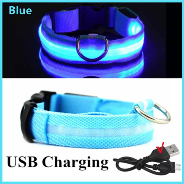 Led-glödande hundhalsband justerbart blinkande uppladdningsbart lysande halsband natt anti-förlorad hundsele för små hundar husdjursprodukter: L / Gul