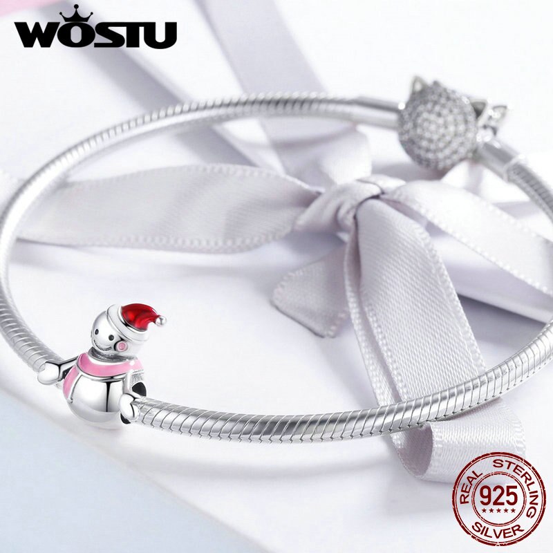 WOSTU 100% 925 Sterling Silver Cute Lover Snowman Beads Charms fit Original Bracelet Necklace Jewelry CQC854