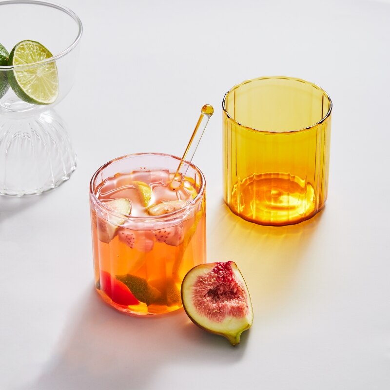 6 farger glass kopper varmebestandig glass kopp brygge krus stripe glass te kontor juice kaffe melk krus familie kopper