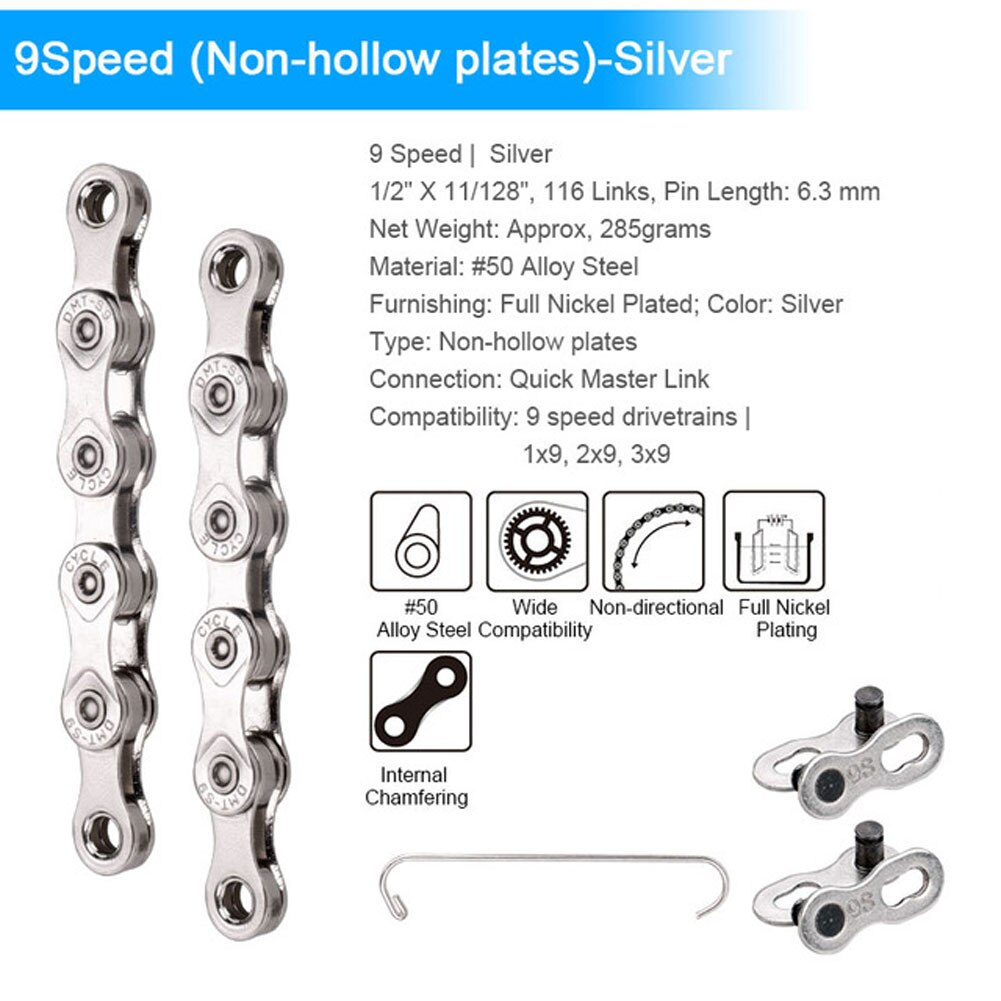 Road Bike MTB Bicycle Chain 8/ 9/10 /11 Speed Hollow Ultra Light Chain Bicycle General Chain Variable Speed Half Hollow Chains