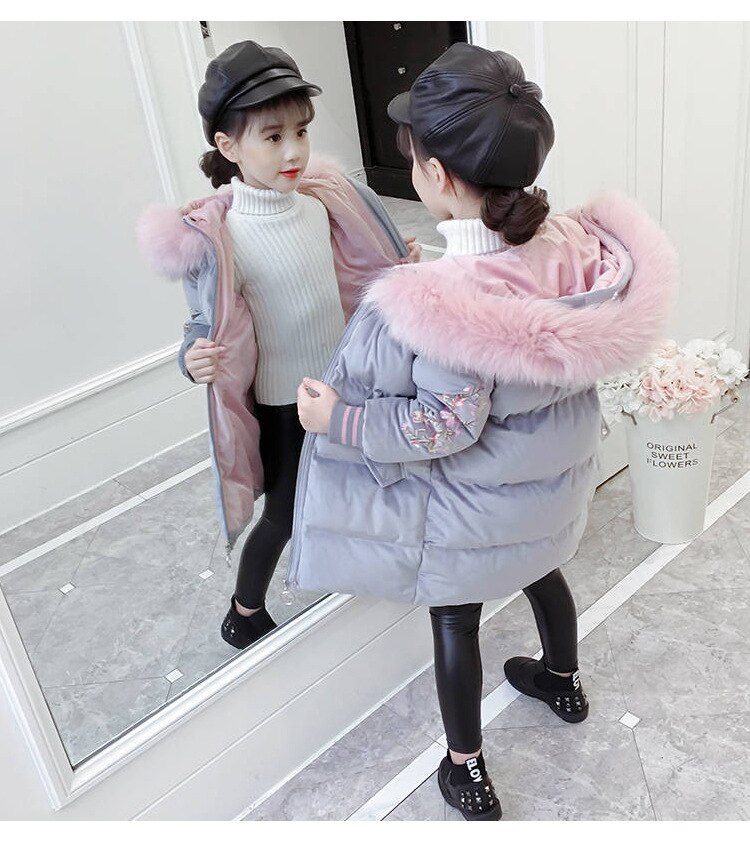 Winter Tieners Meisjes Bovenkleding Jas Kinderen Dikke Kleding Kids Hooded Donsjack Kinderen Student Lange Katoenen Jas: gray / 6T