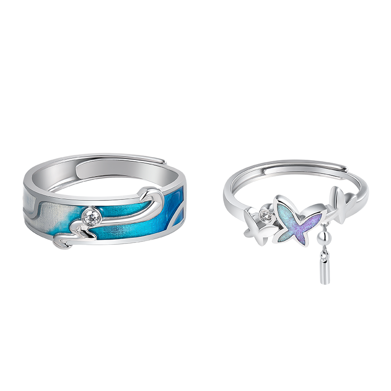Thaya autêntico 925 anel de prata azul gotejamento óleo prata anéis abertos tamanho livre ajustável dedo anéis para a moda feminina jóias: couple rings