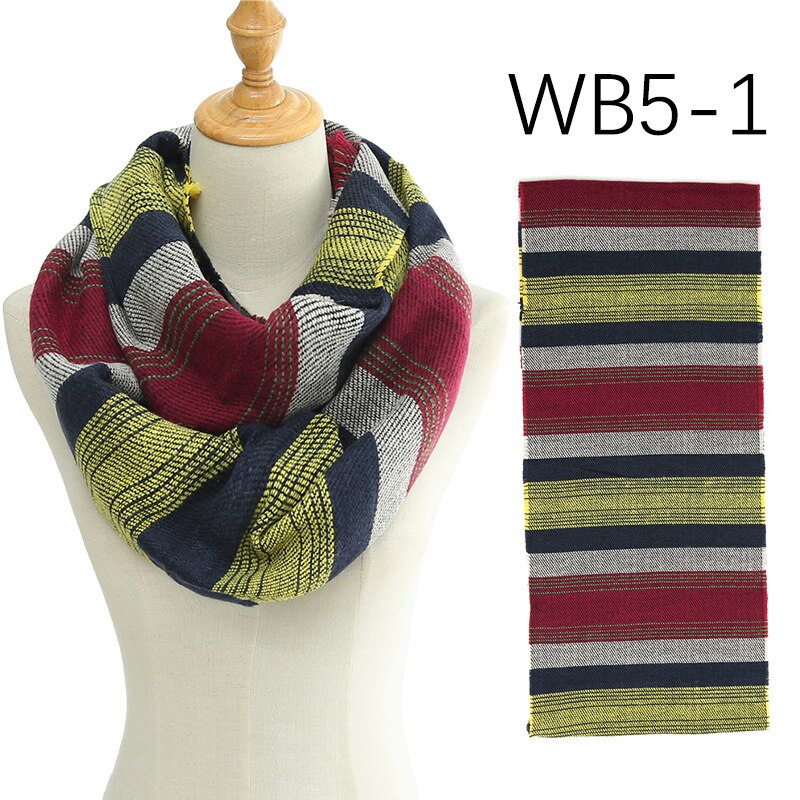 Écharpe d'hiver chaude en tricot pour homme et femme, écharpe snood rayée en cachemire, décontractée, col infini: 1