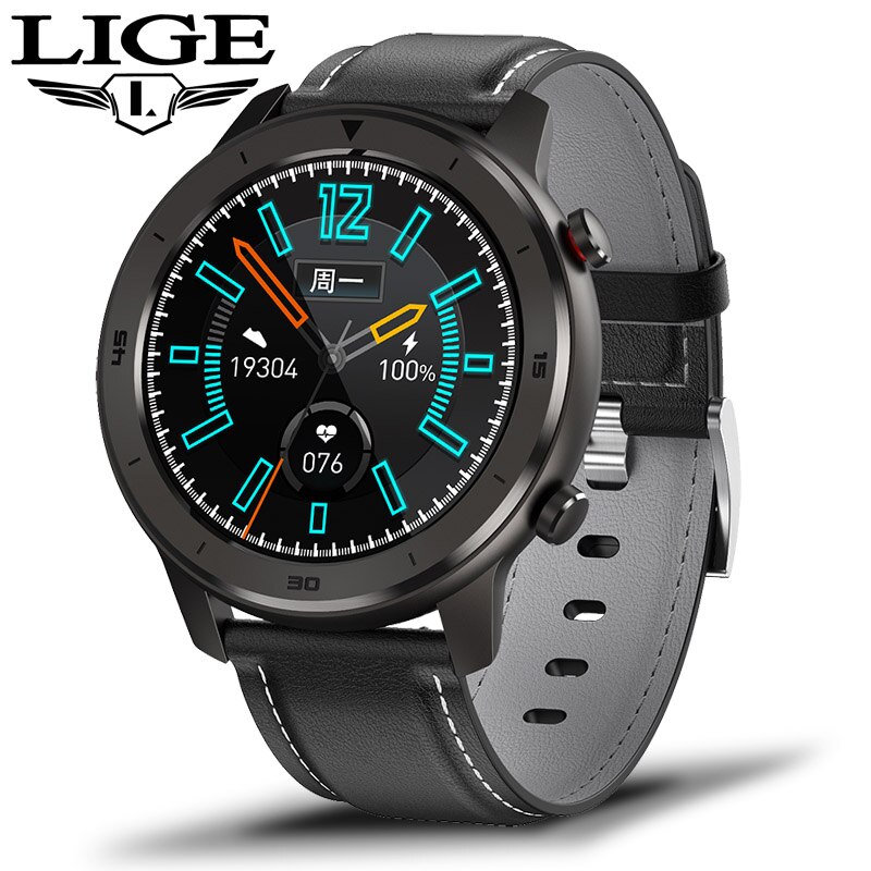 LIGE IP68 étanche montre intelligente hommes fréquence cardiaque surveillance de la pression artérielle plein écran tactile contrôle de la musique Sport Smartwatch: Belt all black