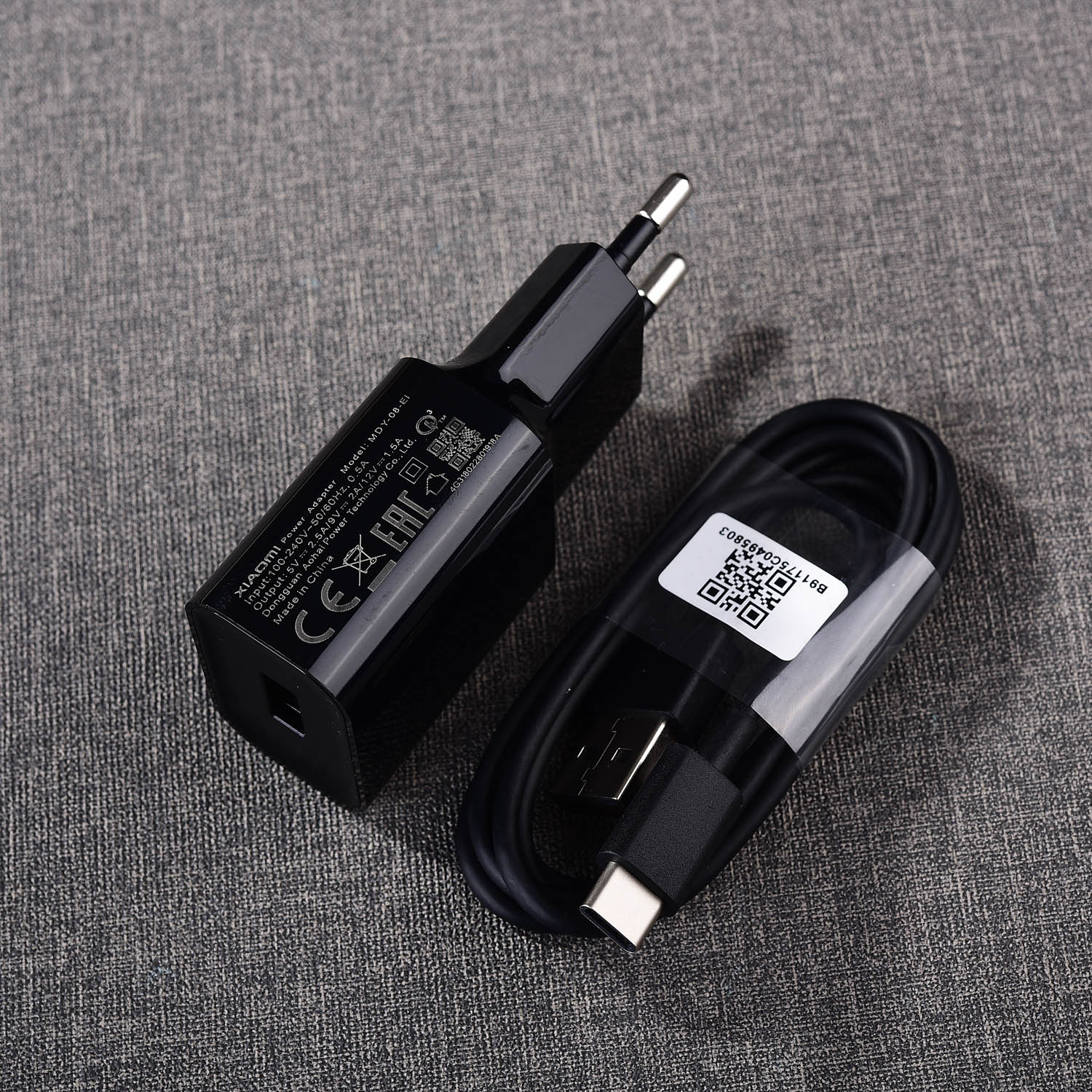 Originele Xiao Mi Fast Charger 18W Usb Quick Adapter 100 Cm TYPE-C Kabel Voor Mi 6 8 9 10 rode Mi Note 7 8 Pro A2 A3 Lite F1 MDY-08-EI: Black Set