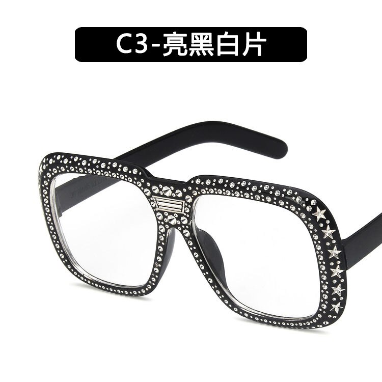 Trendy grote imitatie zonnebril met diamanten montuur, europese en amerikaanse persoonlijkheid, imitatie diamanten ster: En witte tabletten