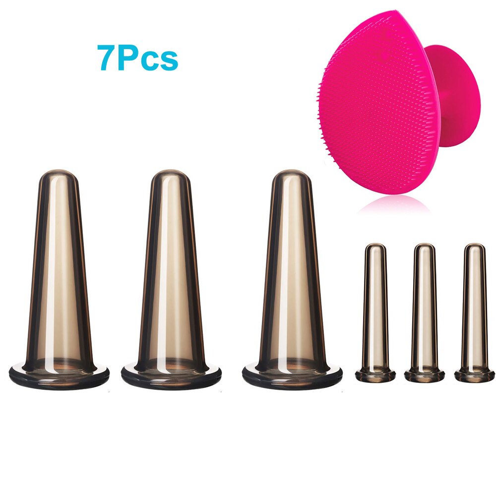 7Pcs Cupping Facial Set Voor Gezicht Eye Cupping Massage, facial Cupping Set Siliconen Cups Met Exfoliërende Borstel Voor Gezicht Hals Huid: Black