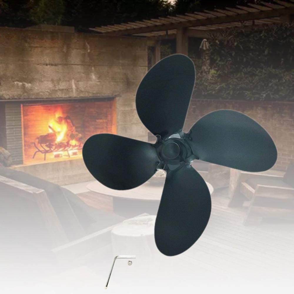 4 Blade Black Fireplace fan Heat Powered Stove Fan Thickened Aluminum Alloy Fan Blade Fireplace Fan Accessories for Home