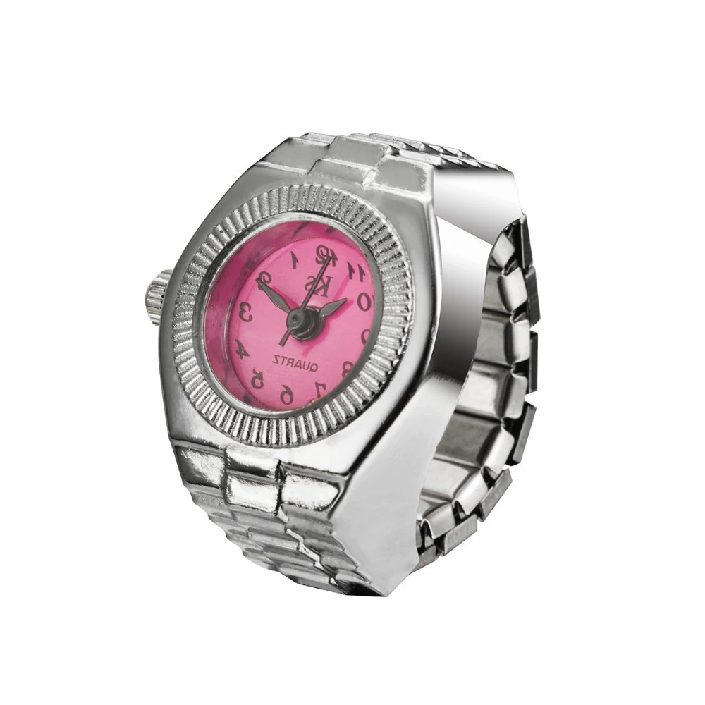 Anillo de reloj colorido para hombre y mujer, puntero Retro plateado, reloj de cuarzo, anillos para dedo, correa de aleación Punk, relojes, accesorios de joyería: Naranja