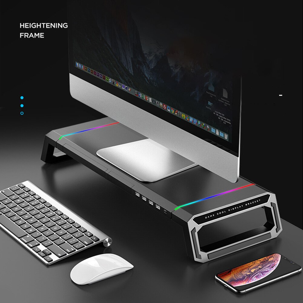 Laptop-monitorständer mit rgb-beleuchtung, verstellbarer desktop-monitorständer mit 4 usb-anschlüssen , 3.0 schreibtisch-organizer