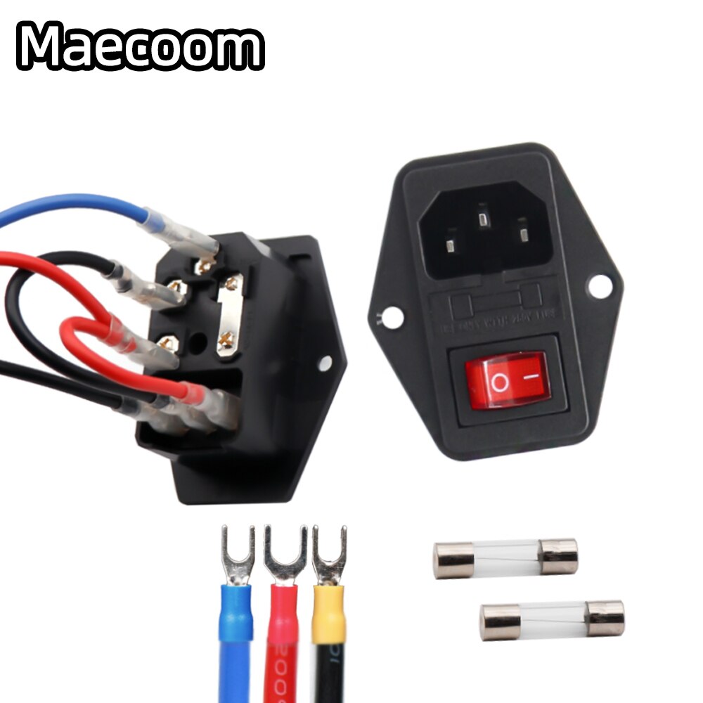 1/2/5 PCS 10A 250V Power Switch AC Power Outlet With Red Triple Rocker Switch Fused Module Plug For 3D Printer Parts