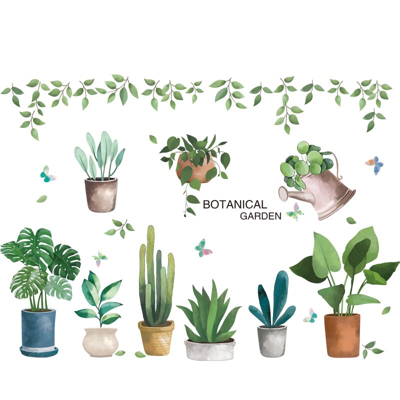 Pegatinas de pared de plantas en maceta, calcomanías de hojas de árbol Tropical para dormitorio de niños, sala de estar, cocina, guardería, decoración del hogar