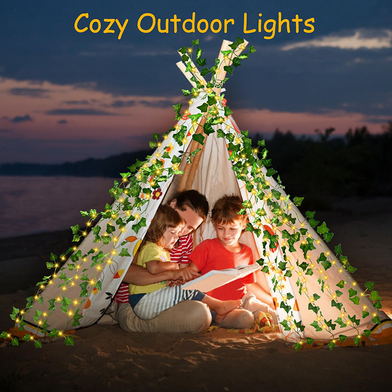 Guirnalda de luces solares de ratán de 5/10M, lámpara de hadas para exteriores, hoja de planta Artificial de 8 modos para decoración de valla de jardín y acampada para boda