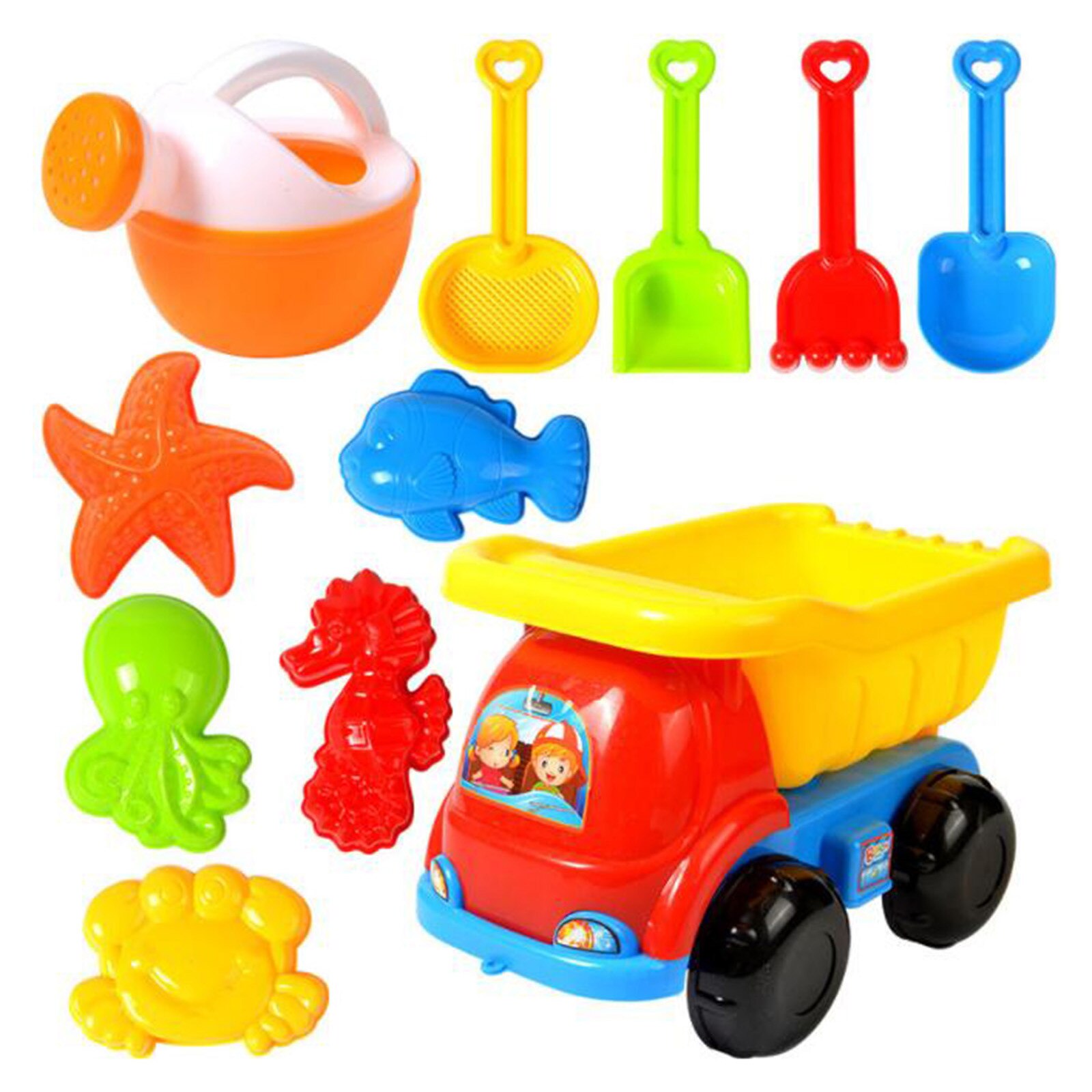 20PC Sand Sandbeach Kids Beach Toys Castle Bucket Spade Shovel Rake Water Tools Sets Random Color Plastic Beach Bucket Spade Toy: I-11PCS