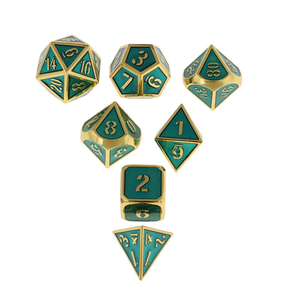 7Pcs Multi-sided Dice Set D&amp;D Dice Game zinc alloy Polyhedral Dice Solid Metal 7-Piece RPG Dice Set: Golden-clear blue