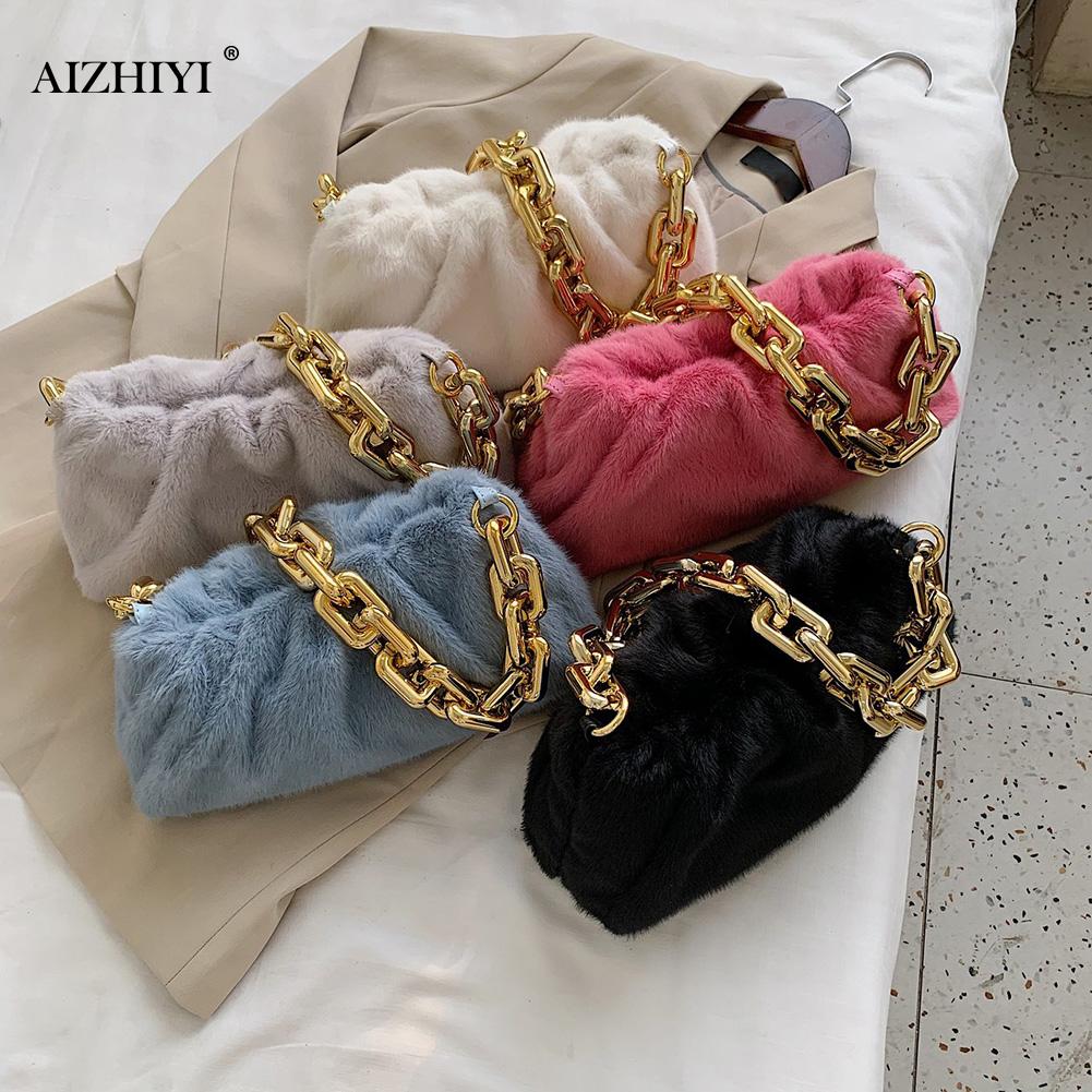 Bolso de mano para mujer, de nube, de felpa, suave, informal, con cadena gruesa, para mujer, bolso de hombro de viaje, bolsos con asa superior