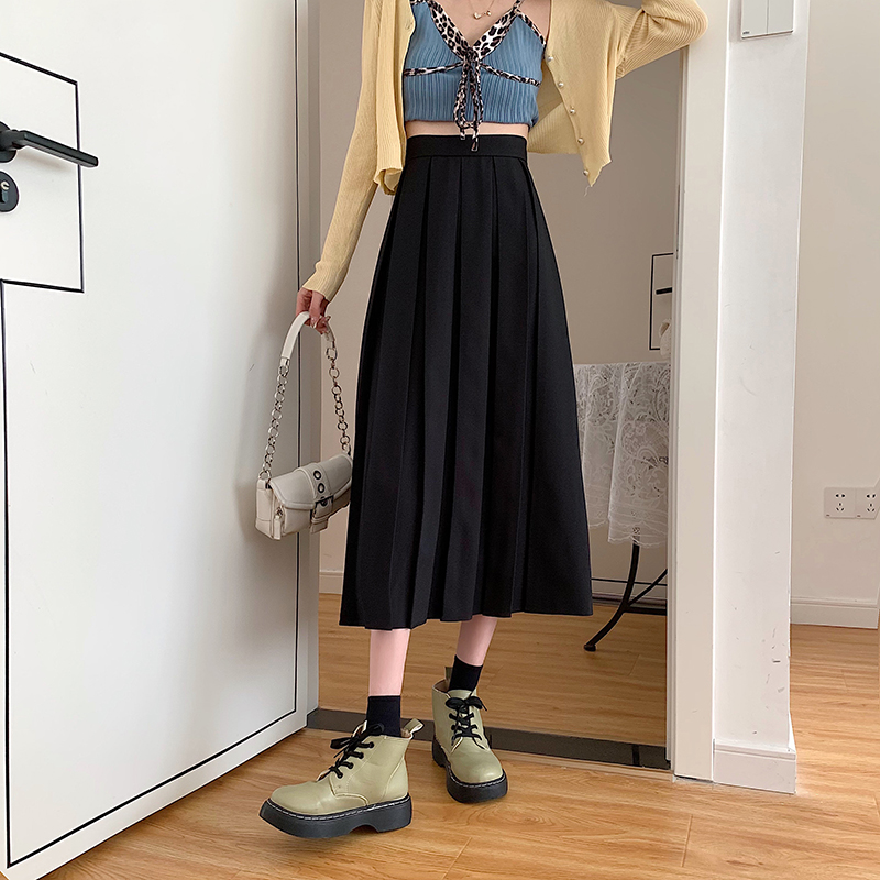Jupe plissée mi-longue pour femmes, printemps, automne et hiver, taille haute, ligne a, tendance