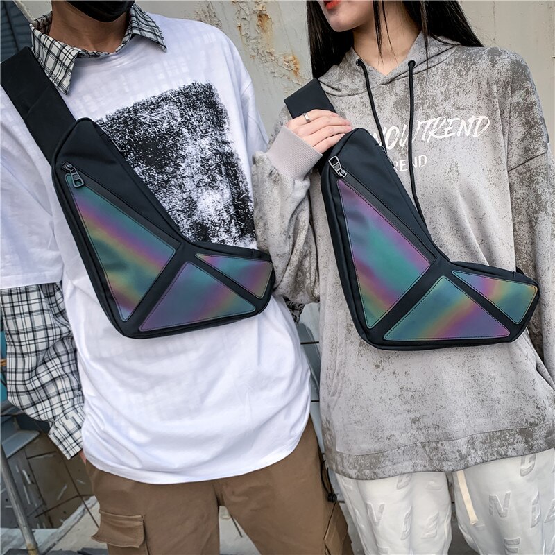 Techwear Colorful Reflective Irregular Crossbody Bags Men Women Harajuku Hip Hop Waist Chest Sling Bag