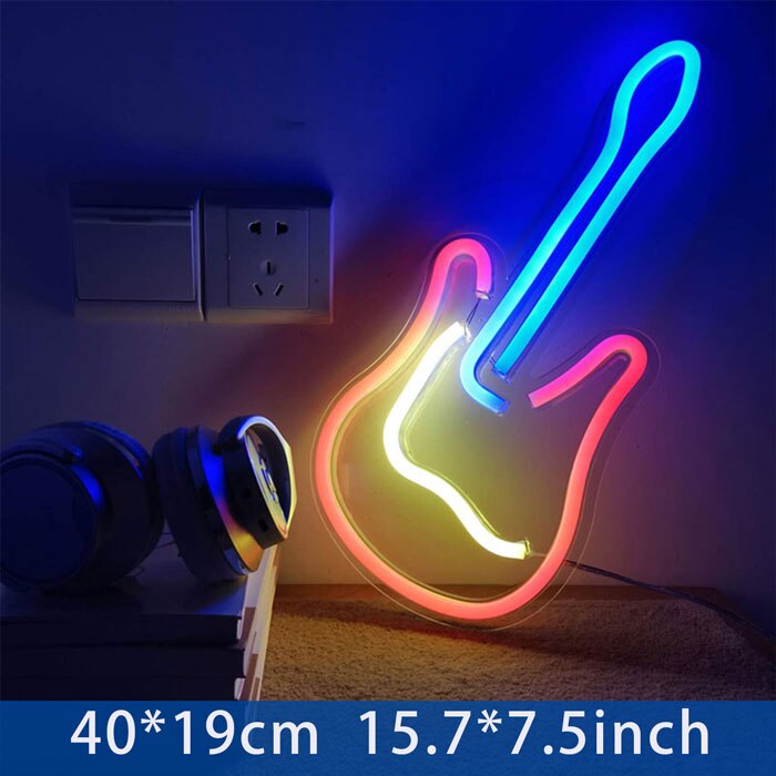 Panneau lumineux de guitare 3D néon LED, lampe Usb, décoration artistique pour la maison, la maison, le Bar, le Pub, l'hôtel, la plage: Guitar