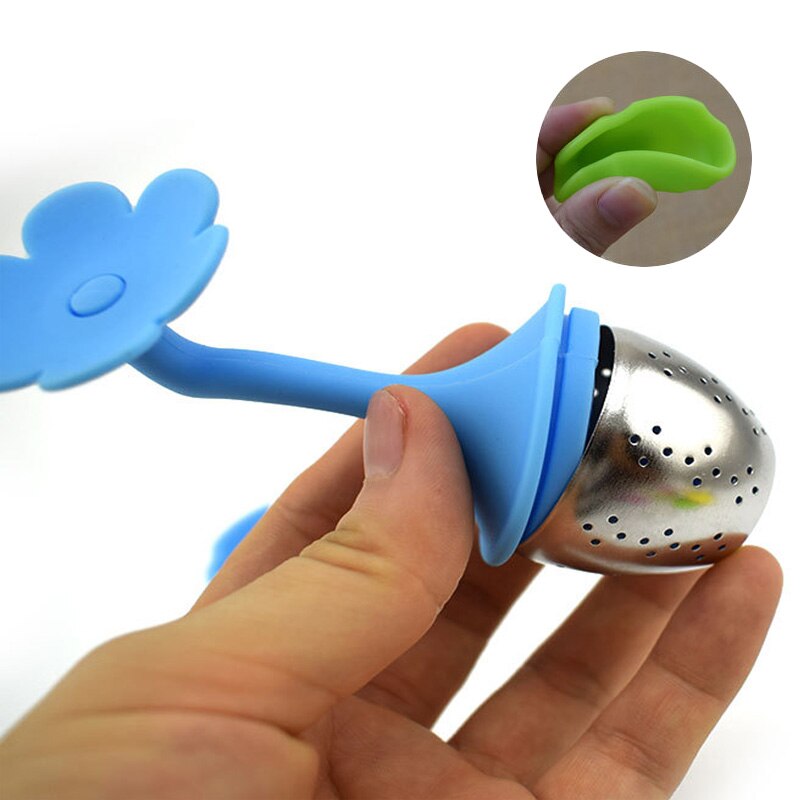 4 Kleur Zonnebloem Blad Thee-ei Siliconen Herbruikbare Zeef Met Tray Koffie Sets