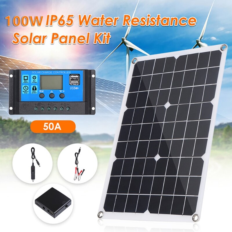 100W Solar Panel 12V Battery Charger Kit 50A Controller for Caravan Van Boat Dual USB