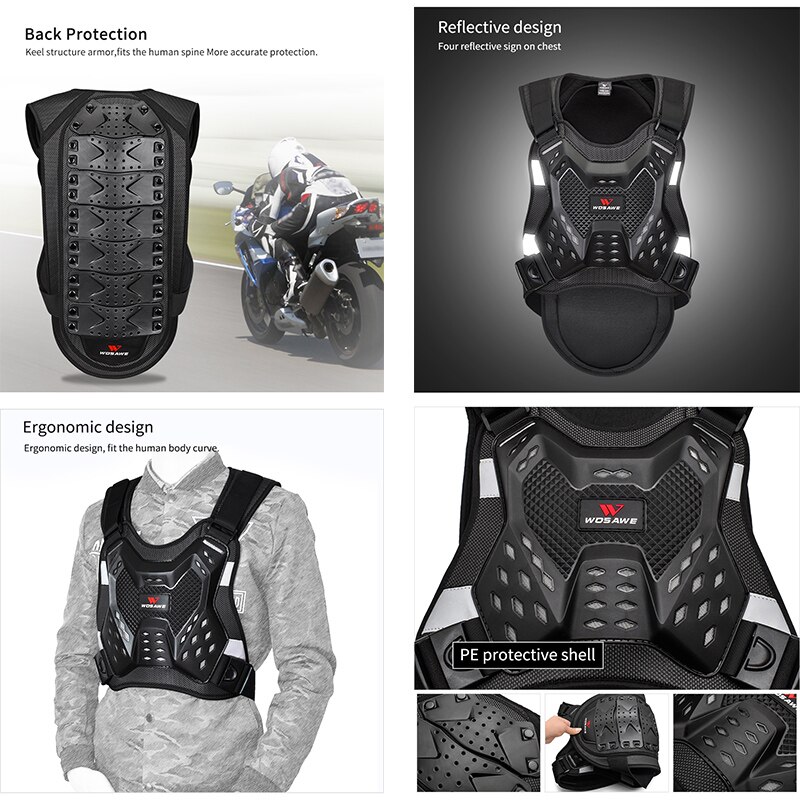 WOSAWE Motorcycle Body Armor Motorcycle Jacket Motocross Moto Vest hip pad Protector Off-Road Dirt Bike Shorts Protective