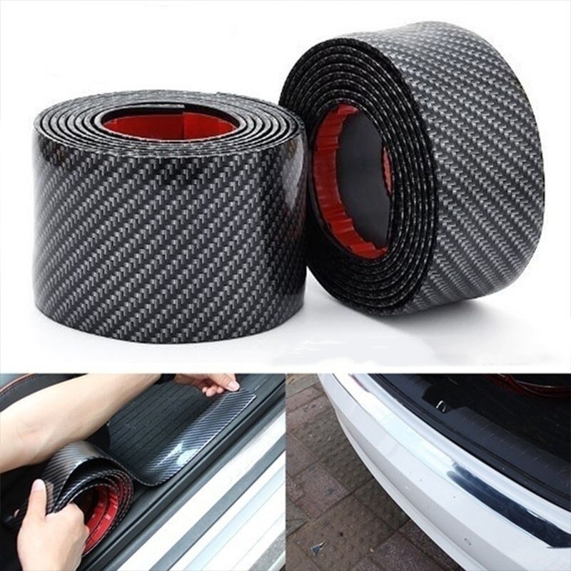 Autocollants pour pare-chocs de voiture, Film de protection anti-rayures, en Fiber de carbone, pour carrosserie