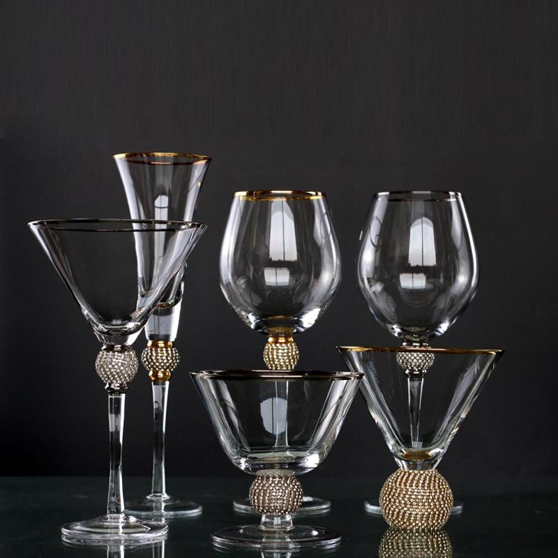 Copa de cristal con borde dorado para cóctel de vino tinto, champán, whisky, bebida, copa de cristal para Bar, , suministros de boda,